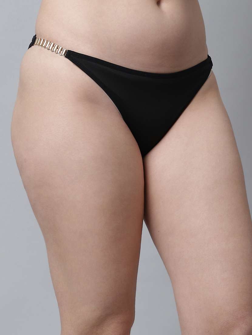 Black Solid Thongs Panty