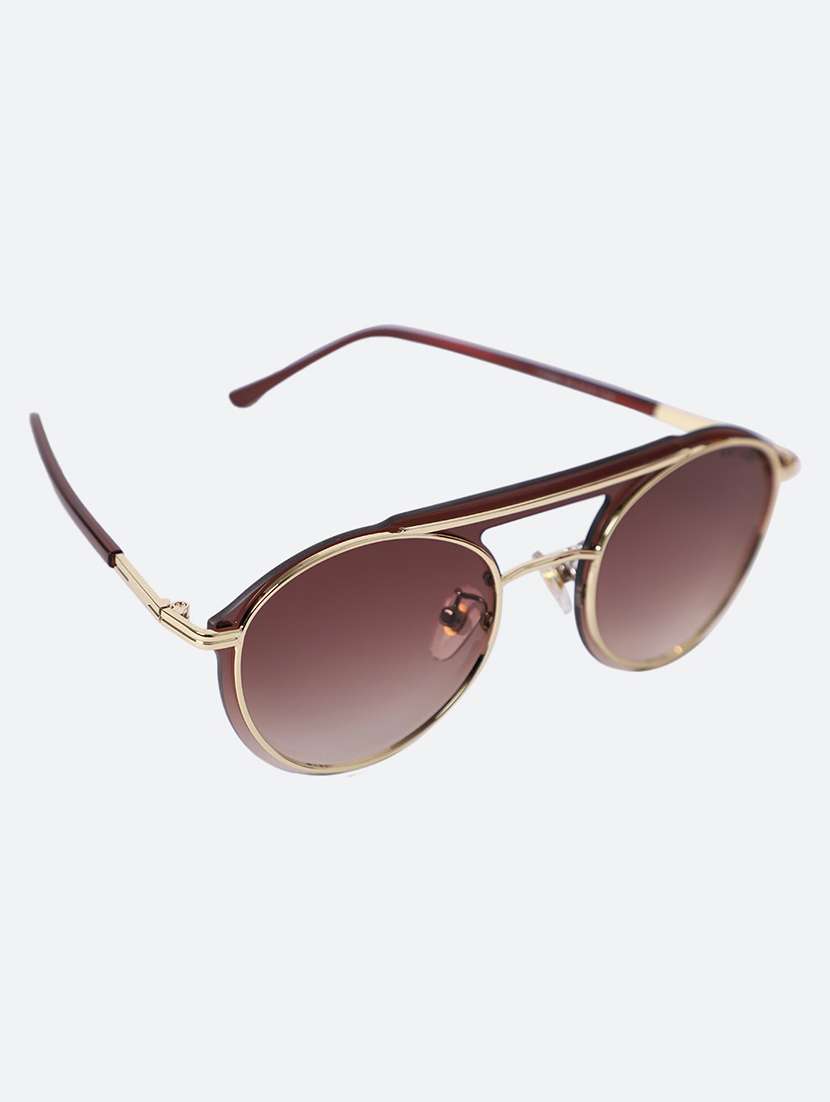 Men Round Brown Sunglasses
