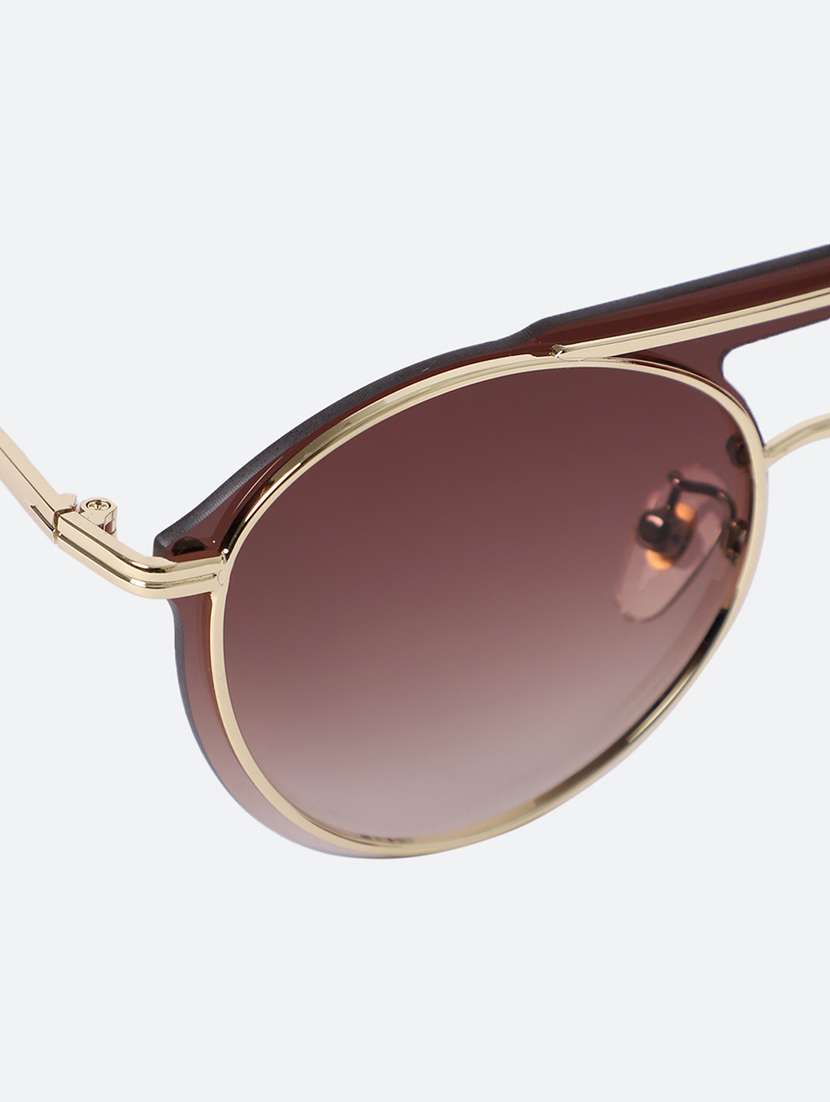 Men Round Brown Sunglasses