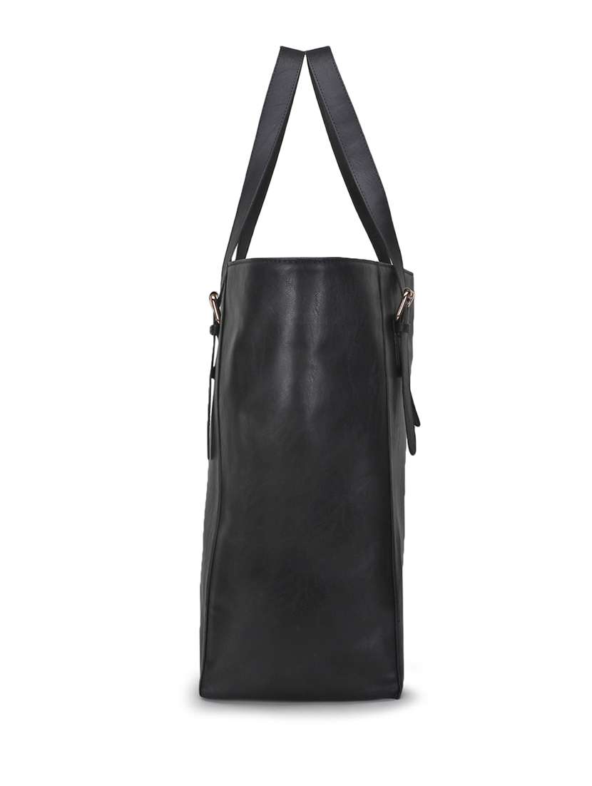 Black Solid Regular Tote