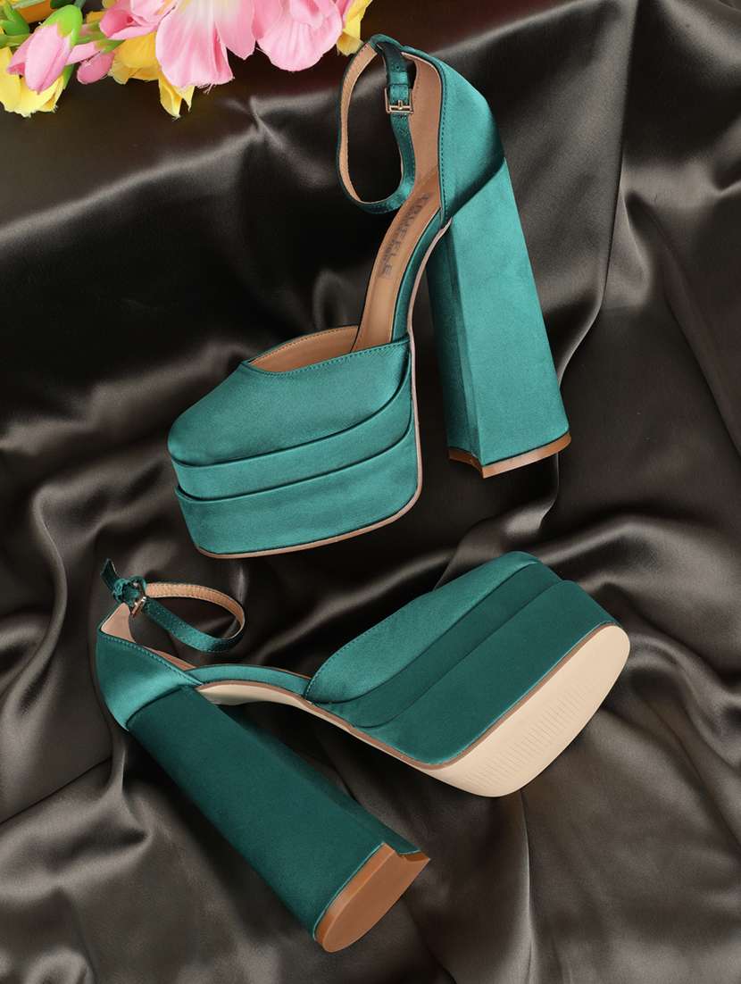 Buy online Women Green Ankle Strap Sandal from heels for Women by