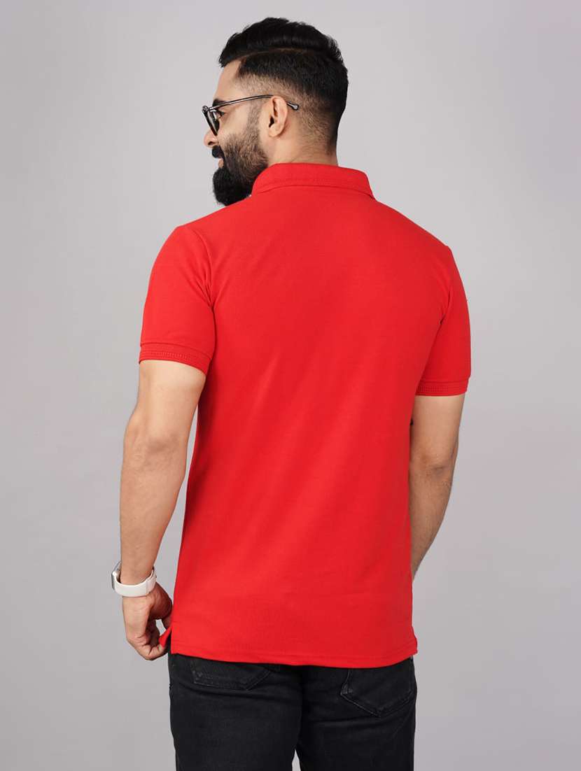 Buy online Red Solid Slim Fit Polo Tshirt from top wear for Men by