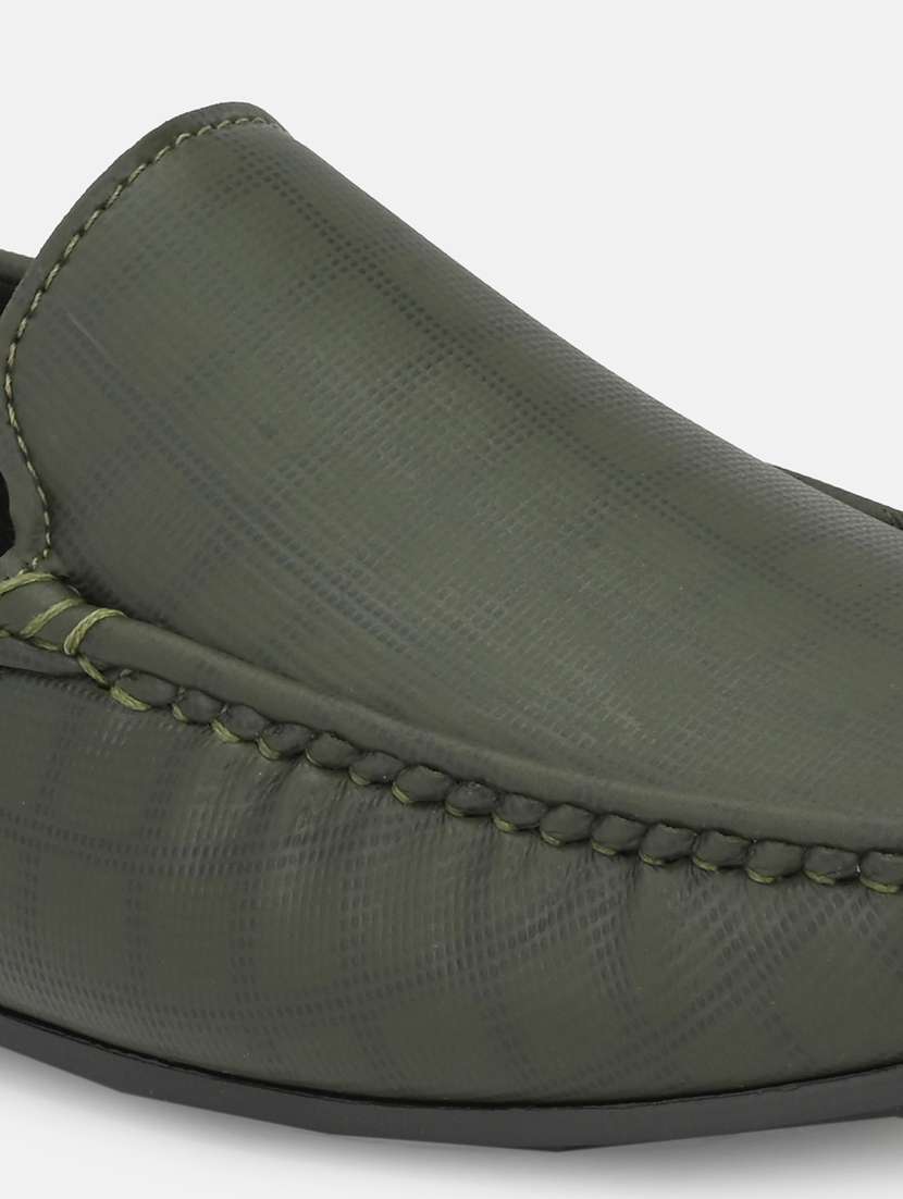 Green Synthetic Slip On Loafers