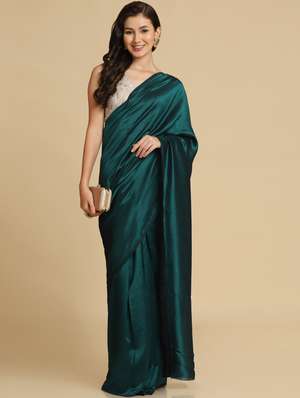 plain dark green silk saree