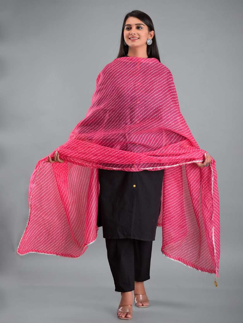 Pink Leheriya Print Gota Patti Dupatta
