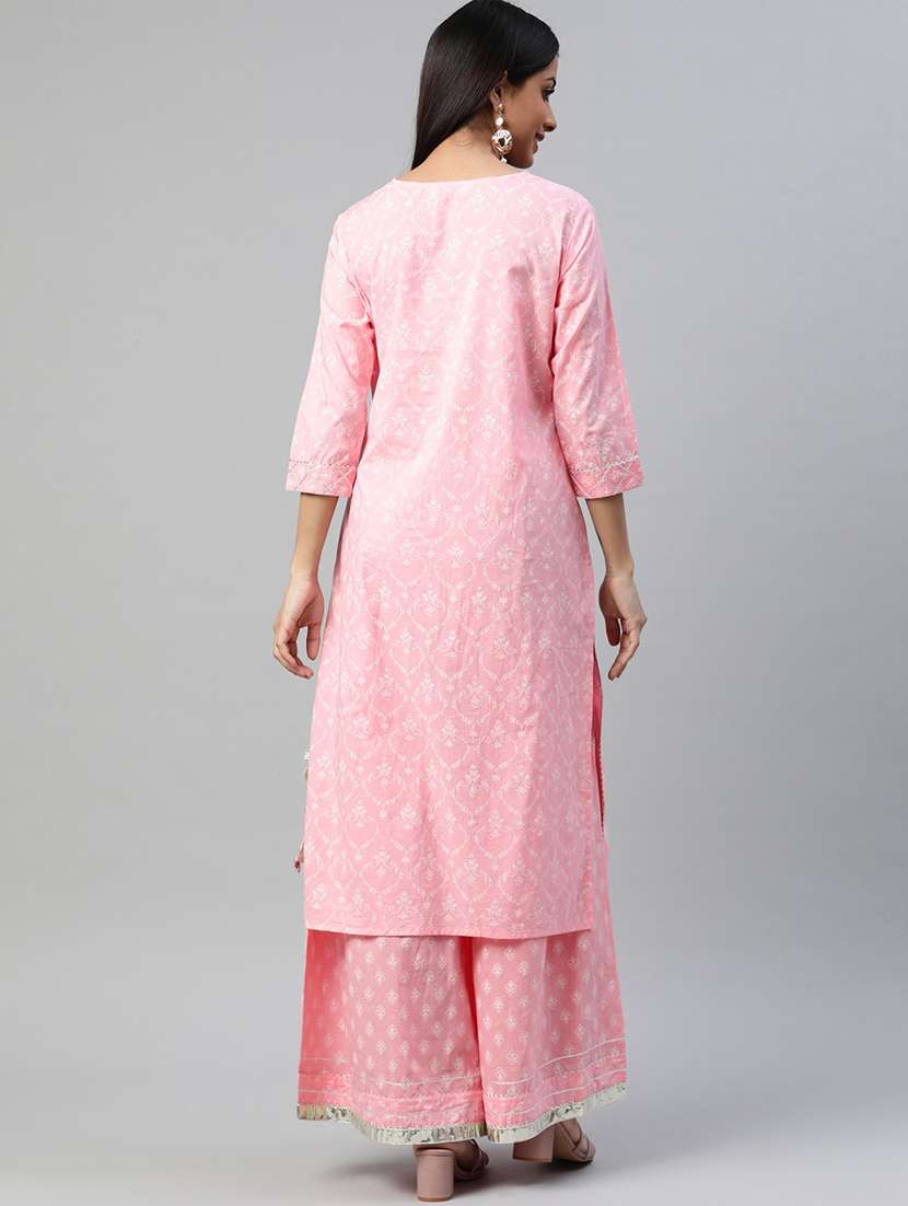 Pink Printed Kurta Sharara Set