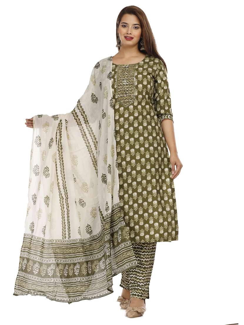 Women Three Quarter Sleeve Kurta Pant With Dupatta Set