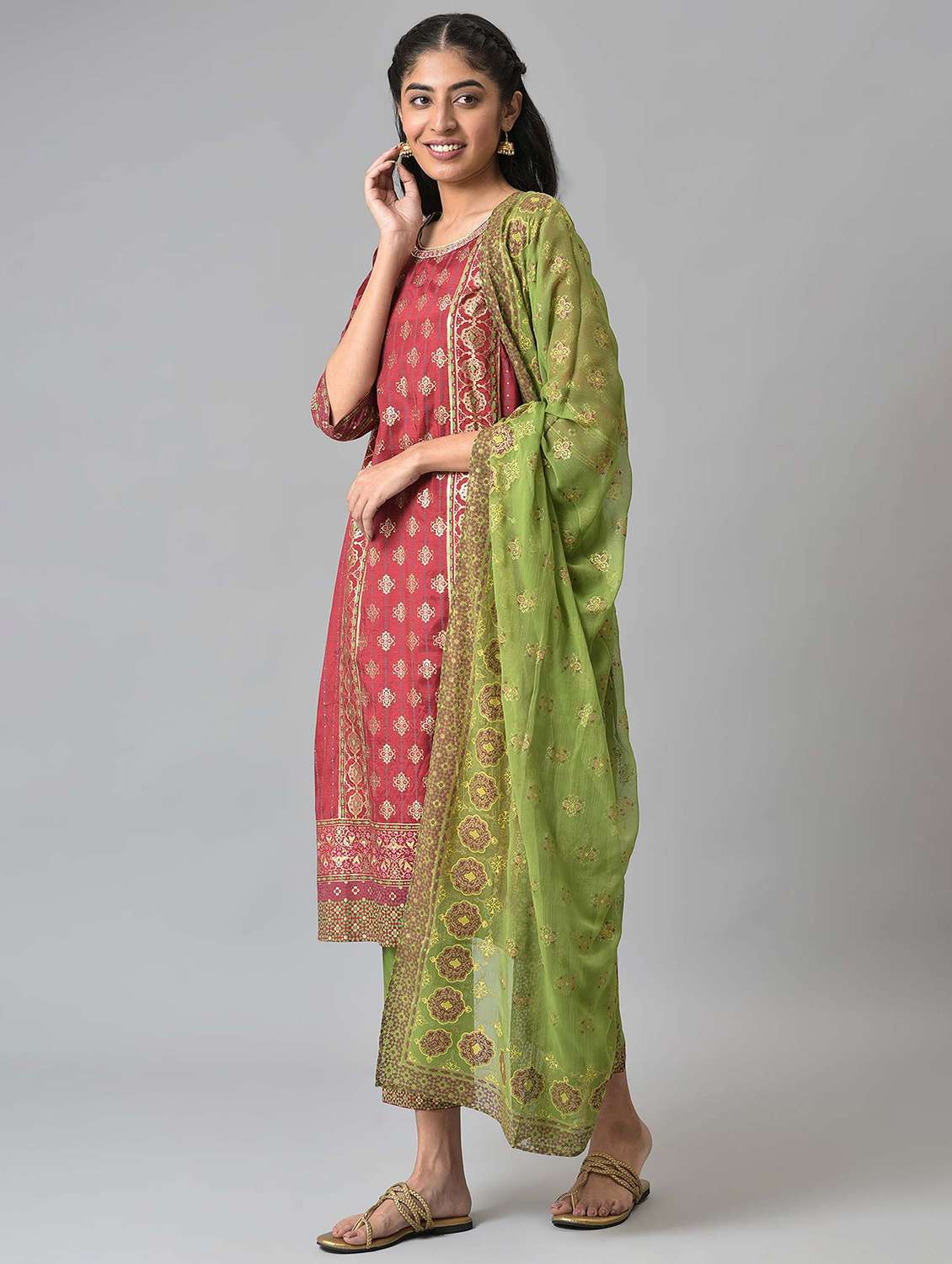 Buy online Red Printed Kurta Pant Set from ethnic wear for Women by