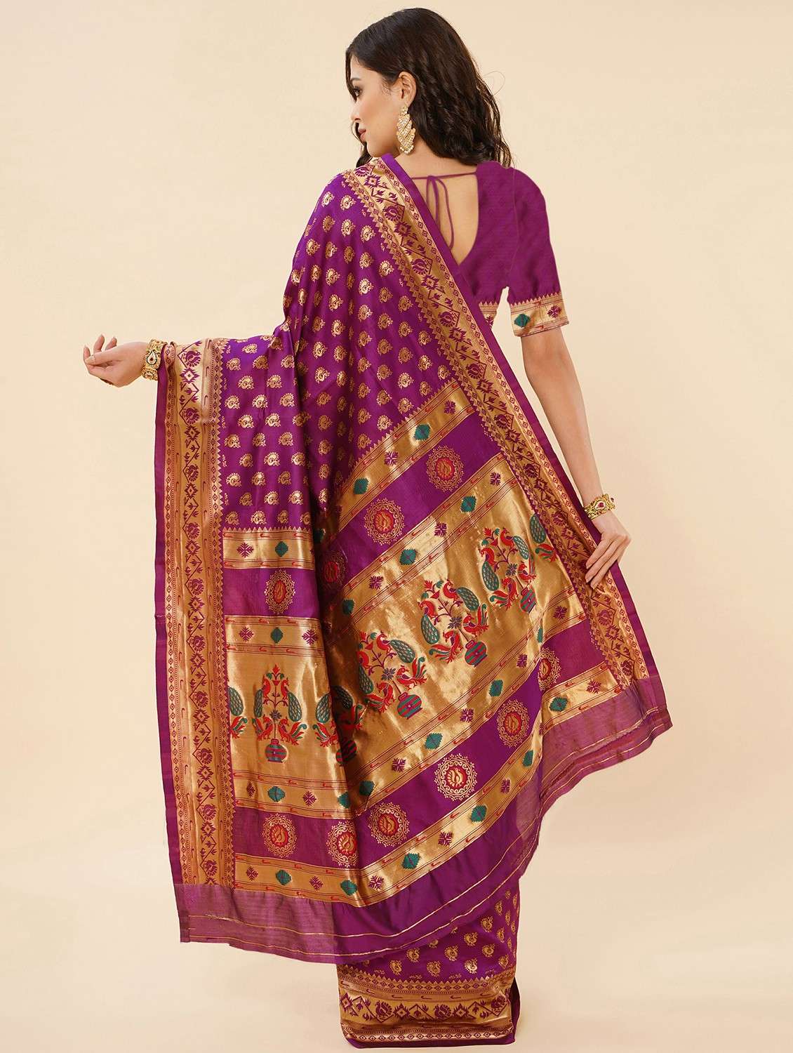 Women's Self Design Purple Colored Saree With Blouse