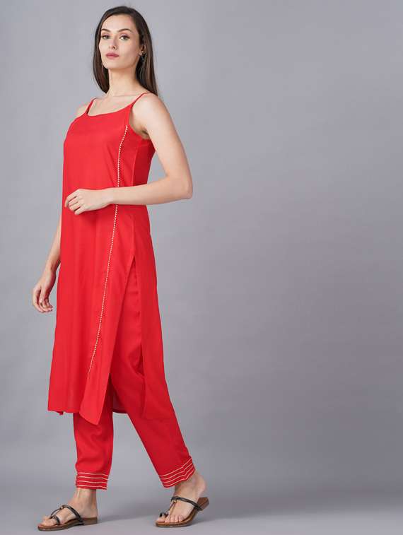Buy online Red Kurta Pant Set from ethnic wear for Women by Badrika for