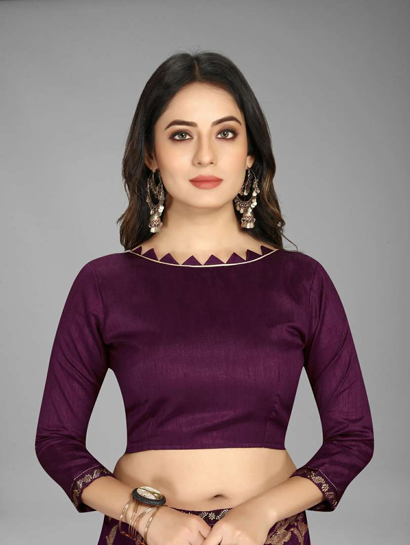 Buy online Ethnic Wear Purple Color Saree Set With Blouse from ethnic wear for Women by Svb