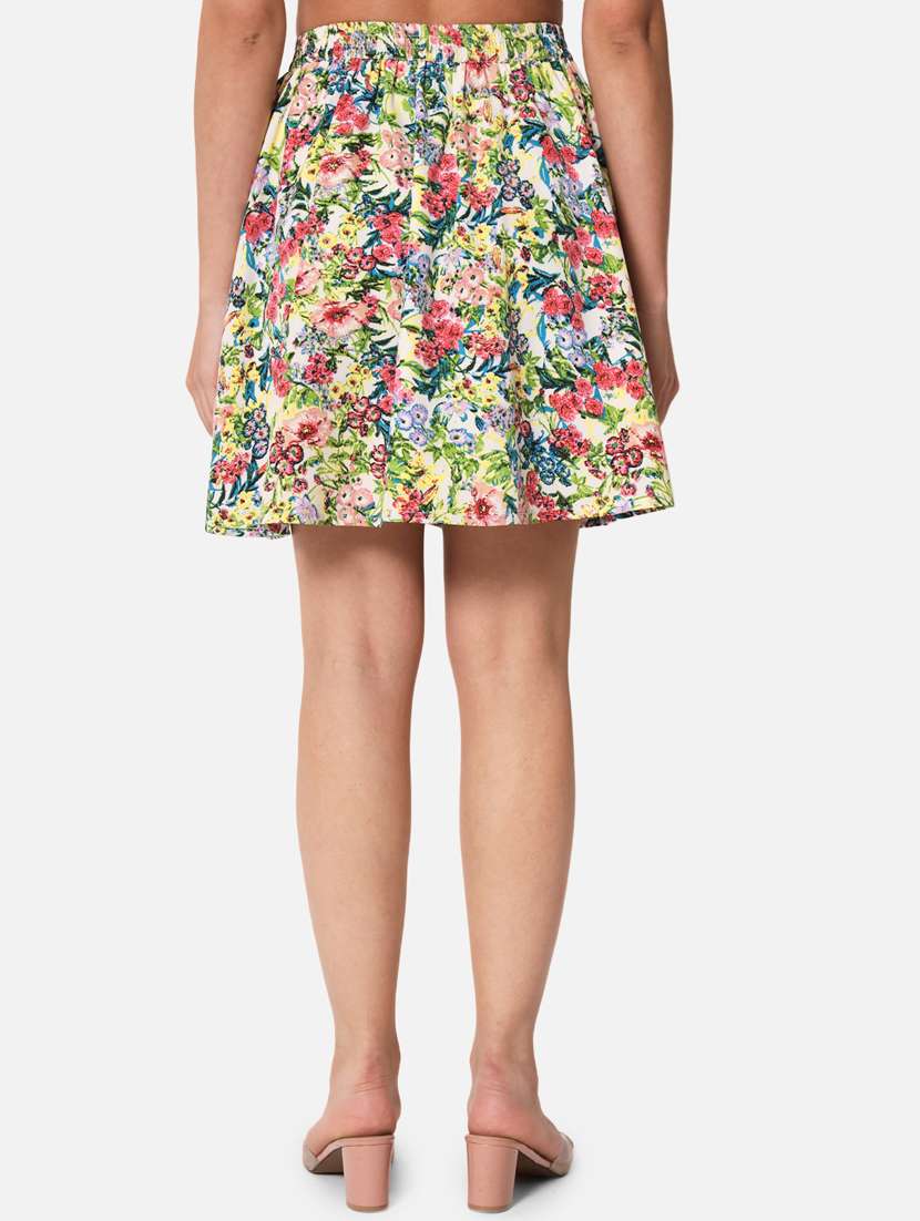 Women Multi Colored Crepe Flared Skirt