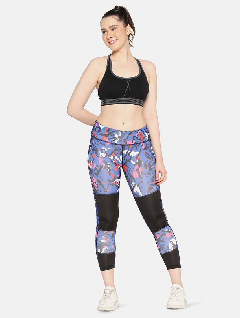Blue Printed High Rise Yoga Pants 