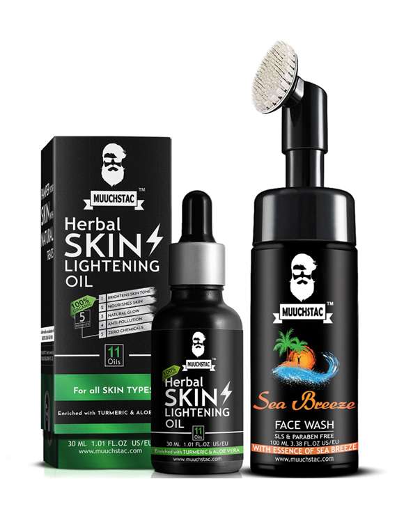 Muuchstac Skin Lightening Oil (30 Ml) With Sea Breeze Face Wash   Inbuilt Brush (100 Ml)