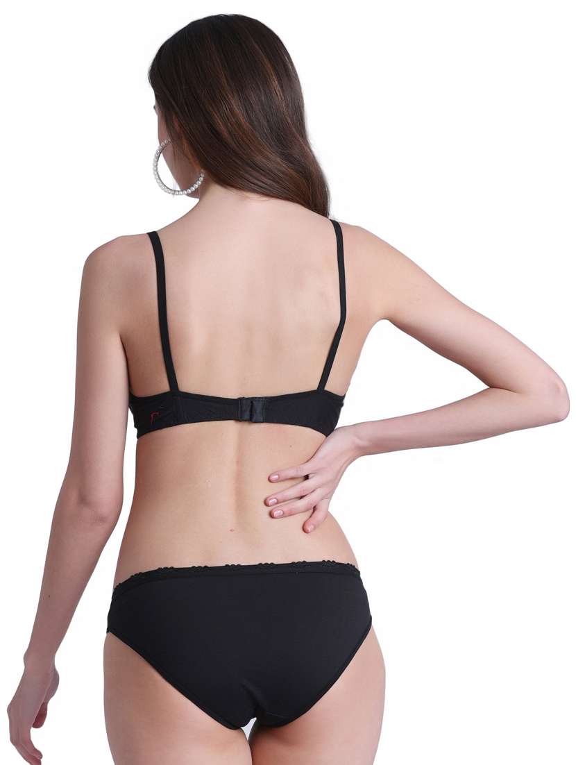 Buy online Solid Cotton Bras And Panty Set from lingerie for Women by