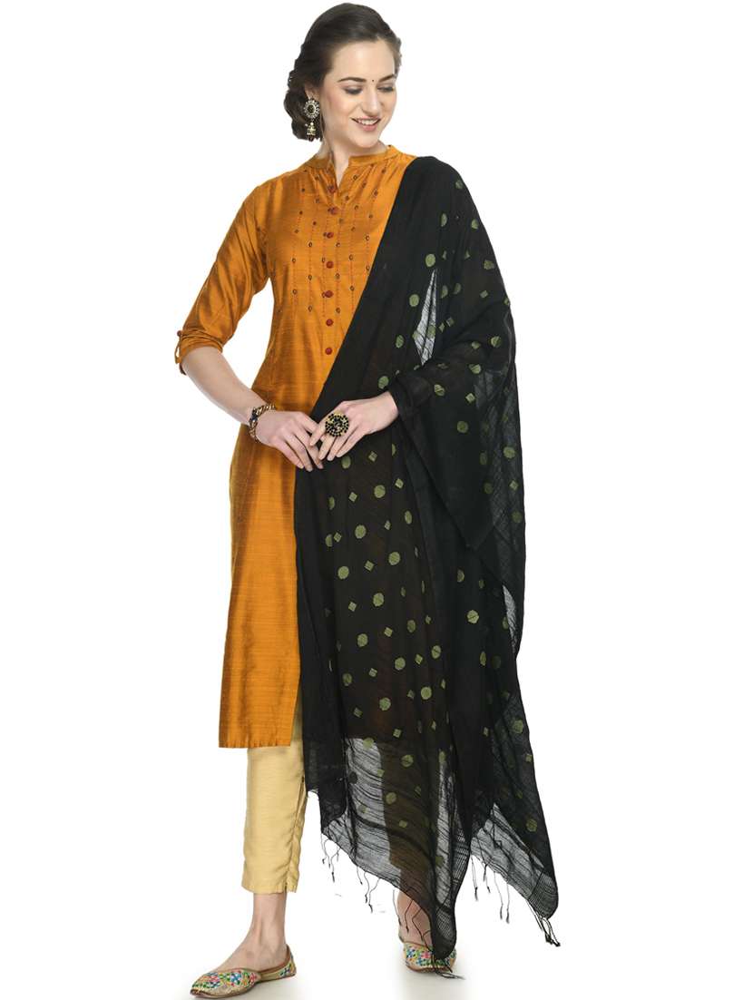Buy online Black Cotton Blend Dupatta from dupattas and scarves for