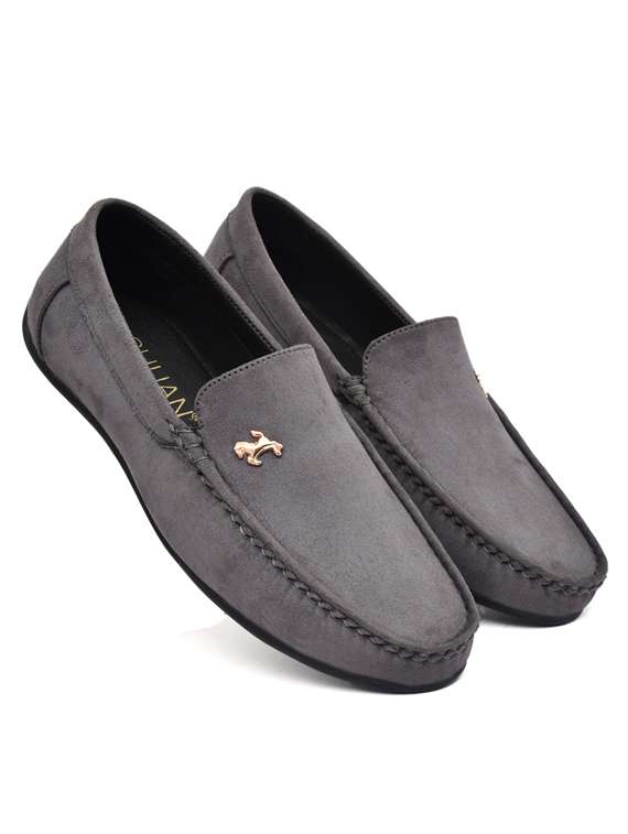 Buy online Grey Suede Slip On Loafers from Casual Shoes for Men by