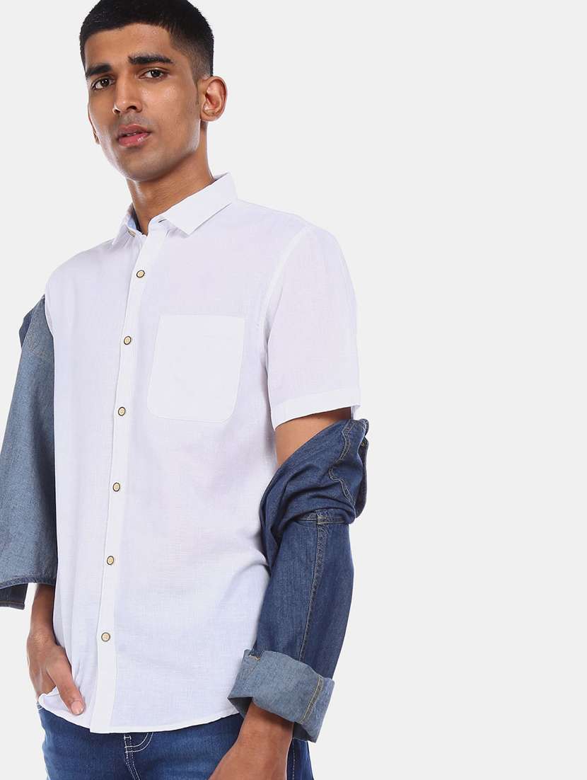 Buy online White Cotton Casual Shirt from shirts for Men by Vmart for