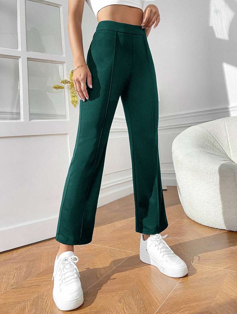 Buy online Green Lycra Trousers from bottom wear for Women by Visit