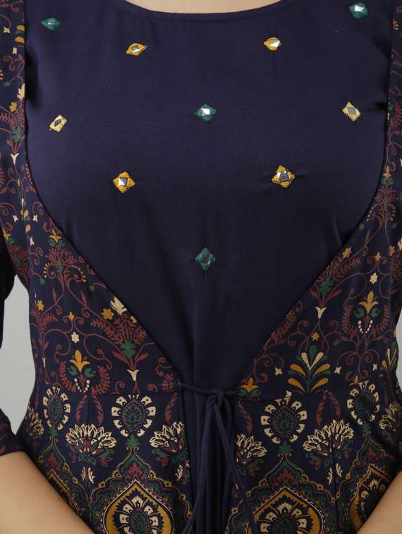 Women Boat Neck Printed Flared Kurta 