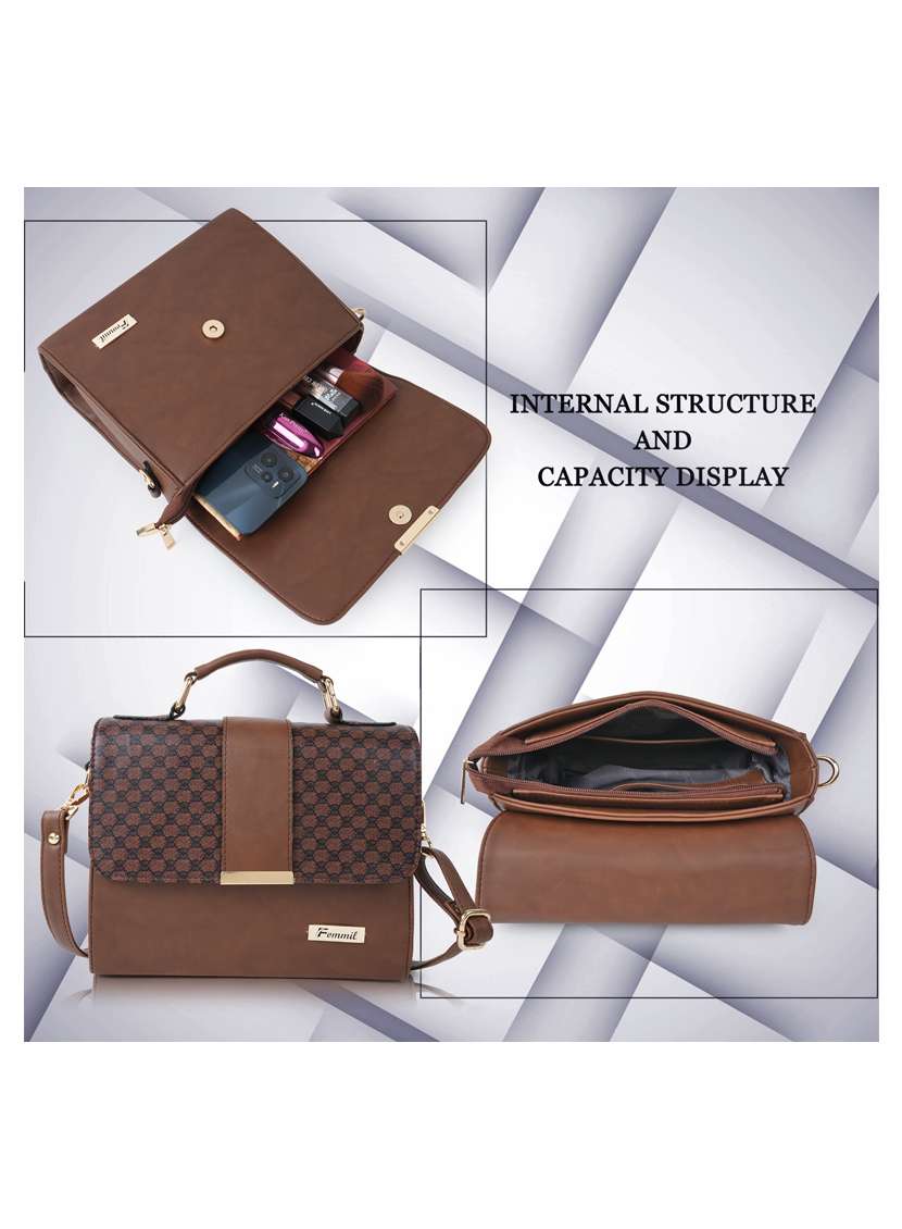 Brown Leatherette (Pu) Sling Bag