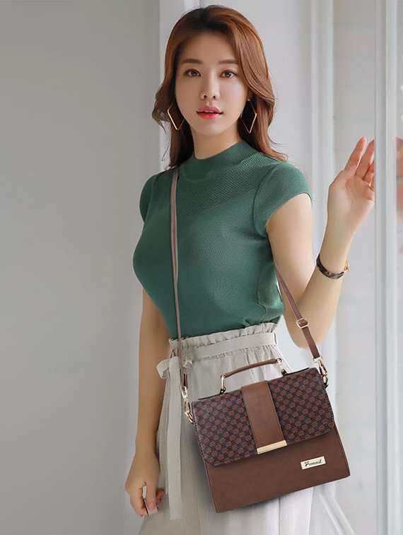 Brown Leatherette (Pu) Sling Bag