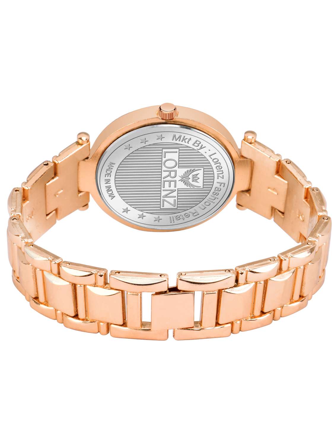 Lorenz Rose Gold Analogue Women's Watch With Stone Studd & Metallic Strap | As 129a