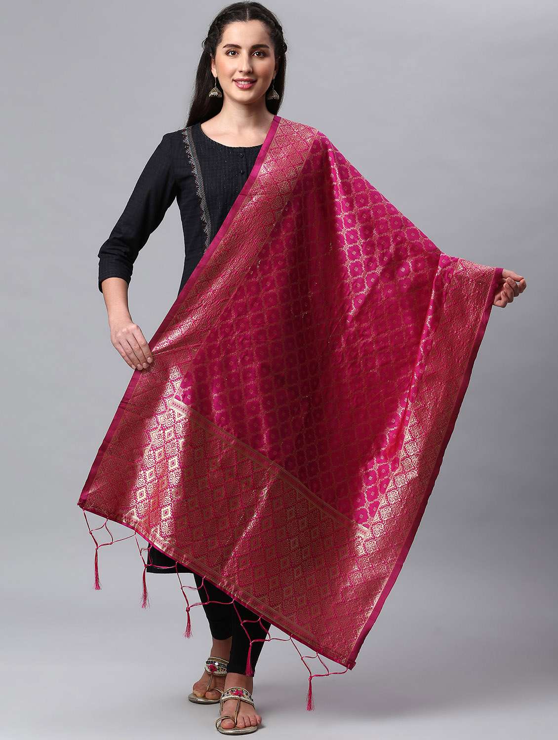 Fuchsia Silk Blend Dupatta