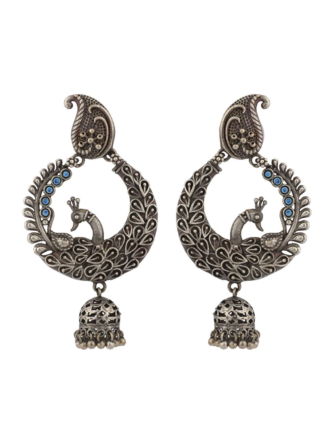 Silver Brass Chandbali Earrings