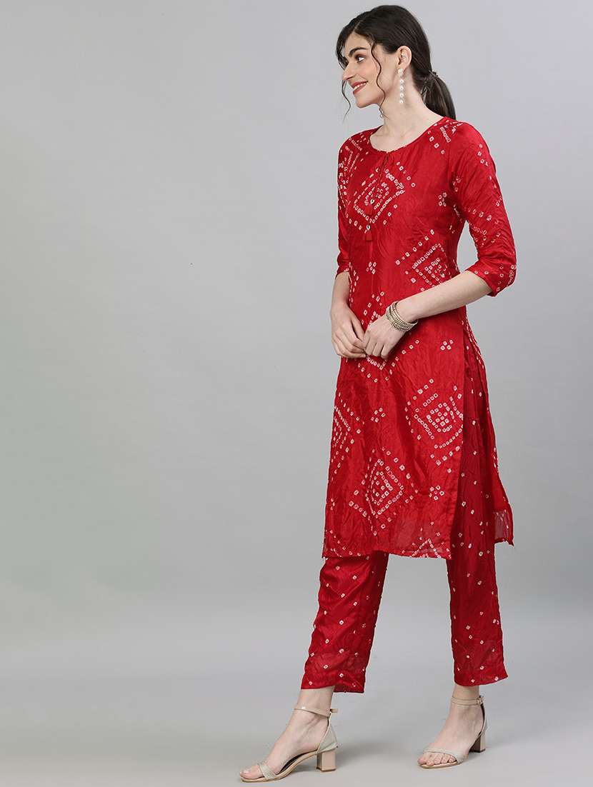 Buy online Bandhani Print Kurta Pant Set With Dupatta from ethnic wear