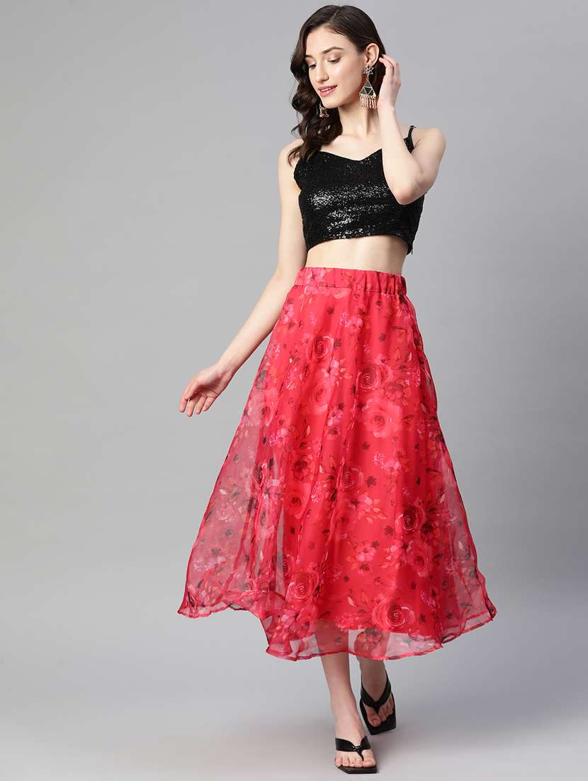 Printed Skirt & Sequined Top Set
