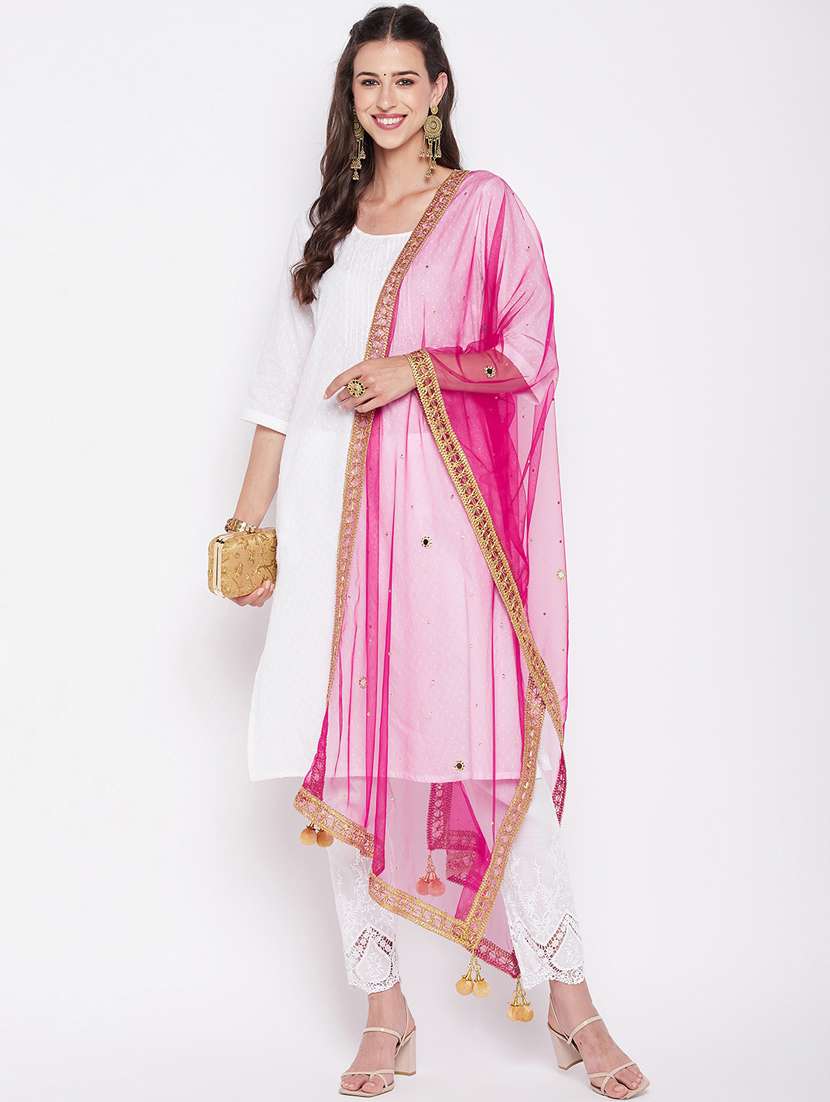 Ethnic Motifs Sequined With Gota Patti Net Dupatta