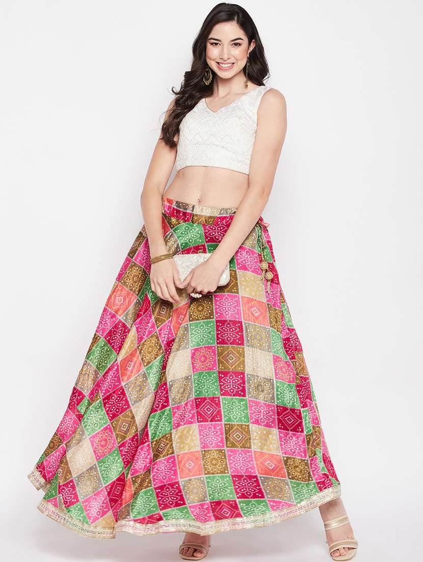 Multi Colored Printed Flared Long Skirt