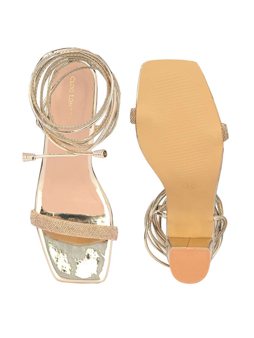 Gold Solid Gladiators Block Heel Sandal