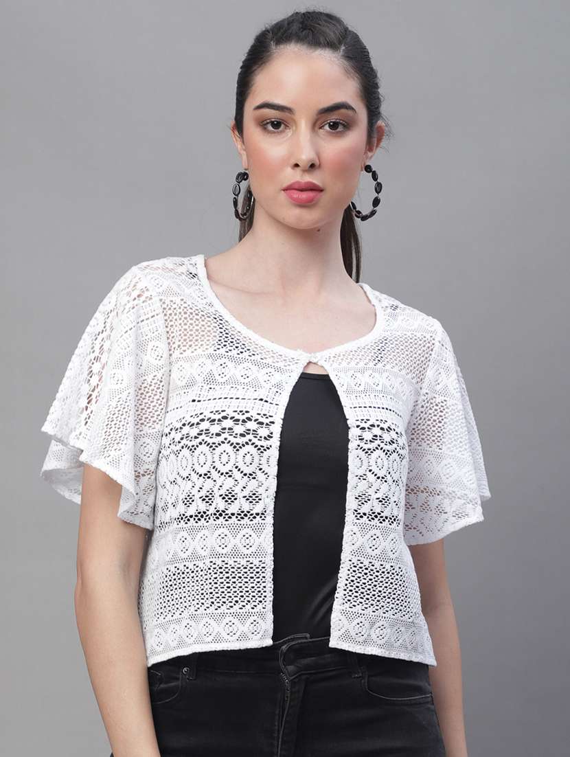 Buy online White Cotton Blend Shrug from capes & shrugs for Women by A&k for ₹799 at 58 off