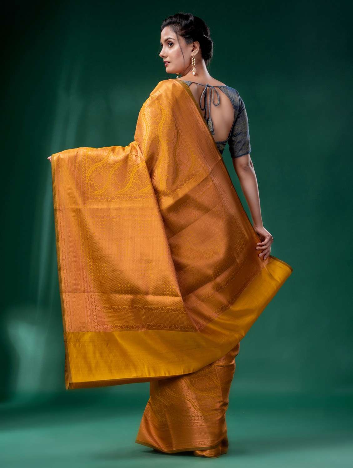 Women's Self Design Mustard Colored Saree With Blouse