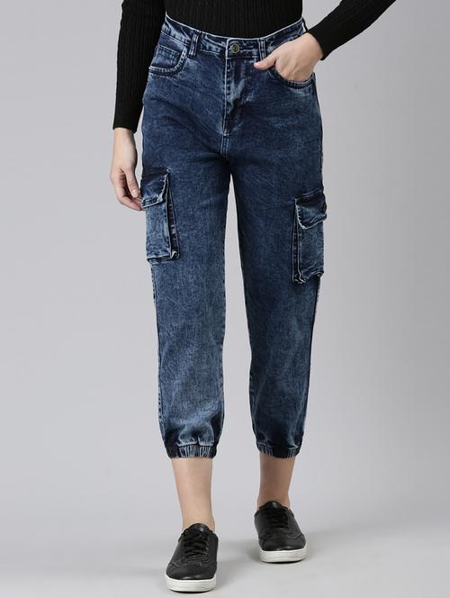 women's plain cargo jeans - 20011897 -  Standard Image - 0