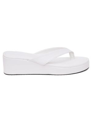 white leatherette slip on sandals - 20018182 - Standard Image - 2