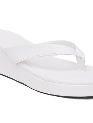 white leatherette slip on sandals - 20018182 - Standard Image - 3