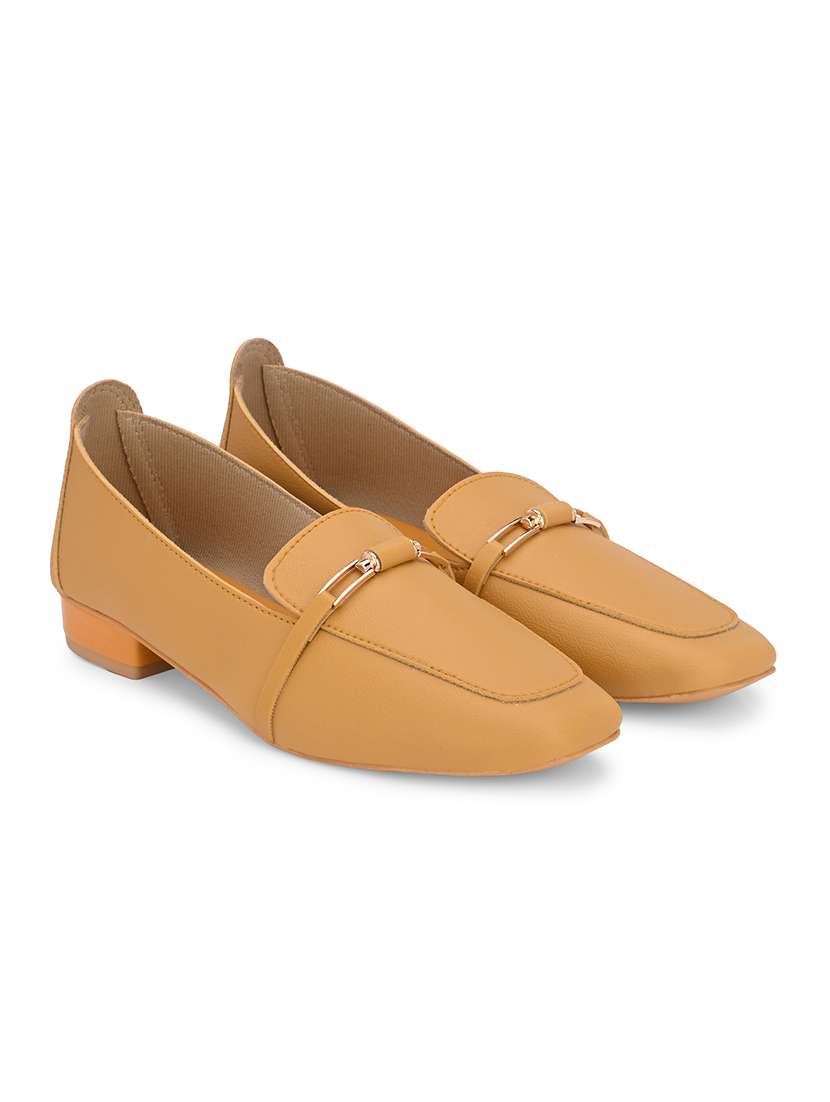 Yellow Synthetic Slip On Loafers