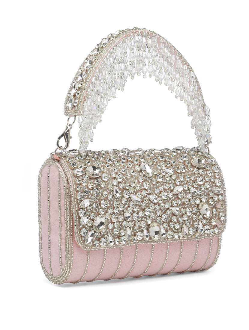 Pink Embellished Fold Over Clutch