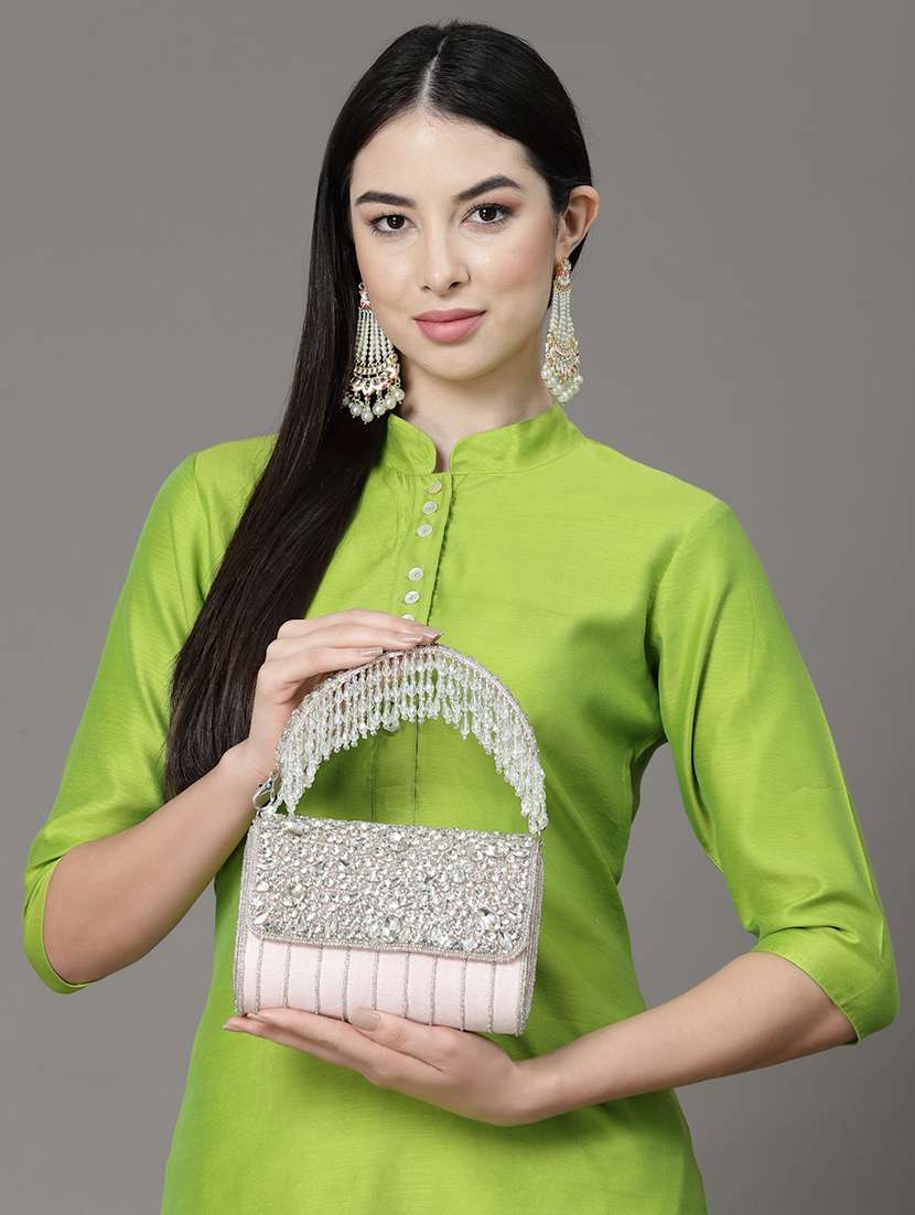 Pink Embellished Fold Over Clutch