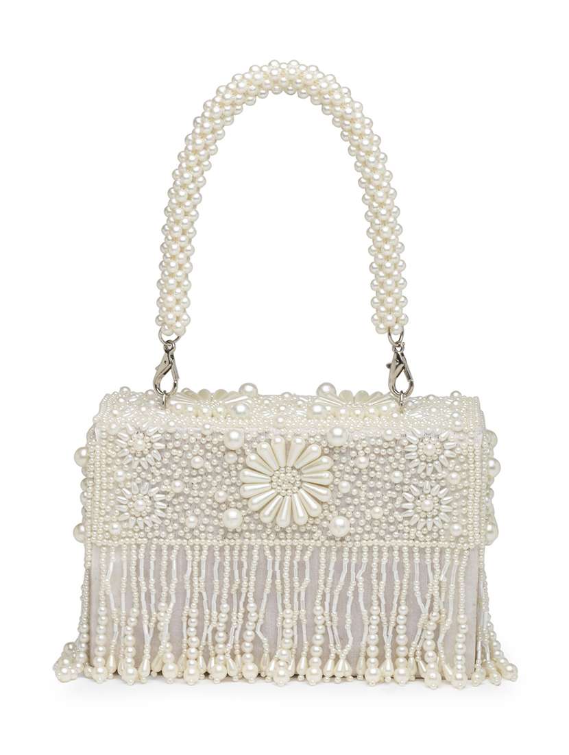 White Faux Silk Fold Over Clutch