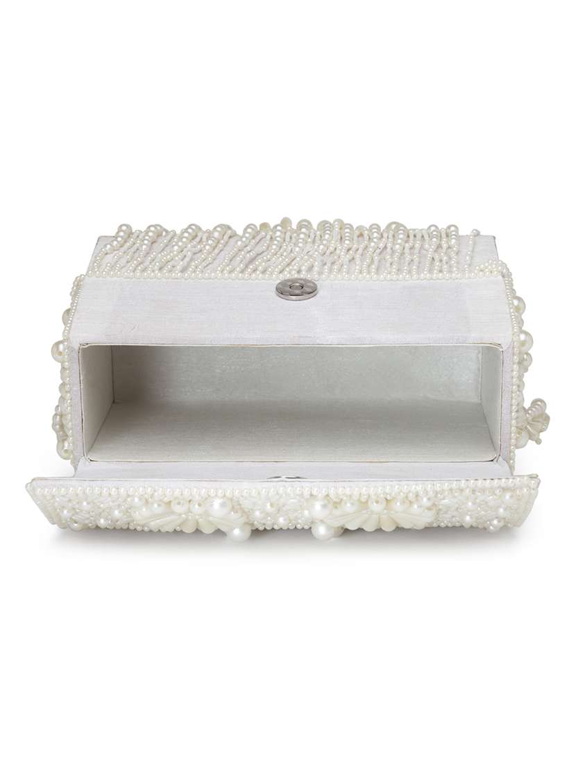 White Faux Silk Fold Over Clutch