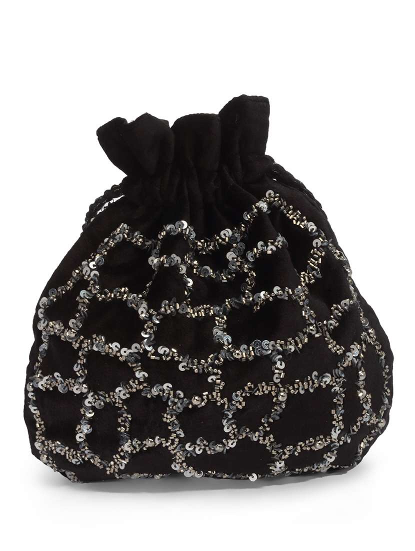 Black Embellished Ethnic Potli