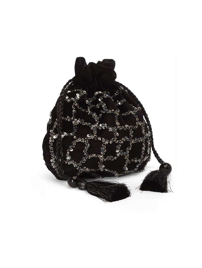 Black Embellished Ethnic Potli