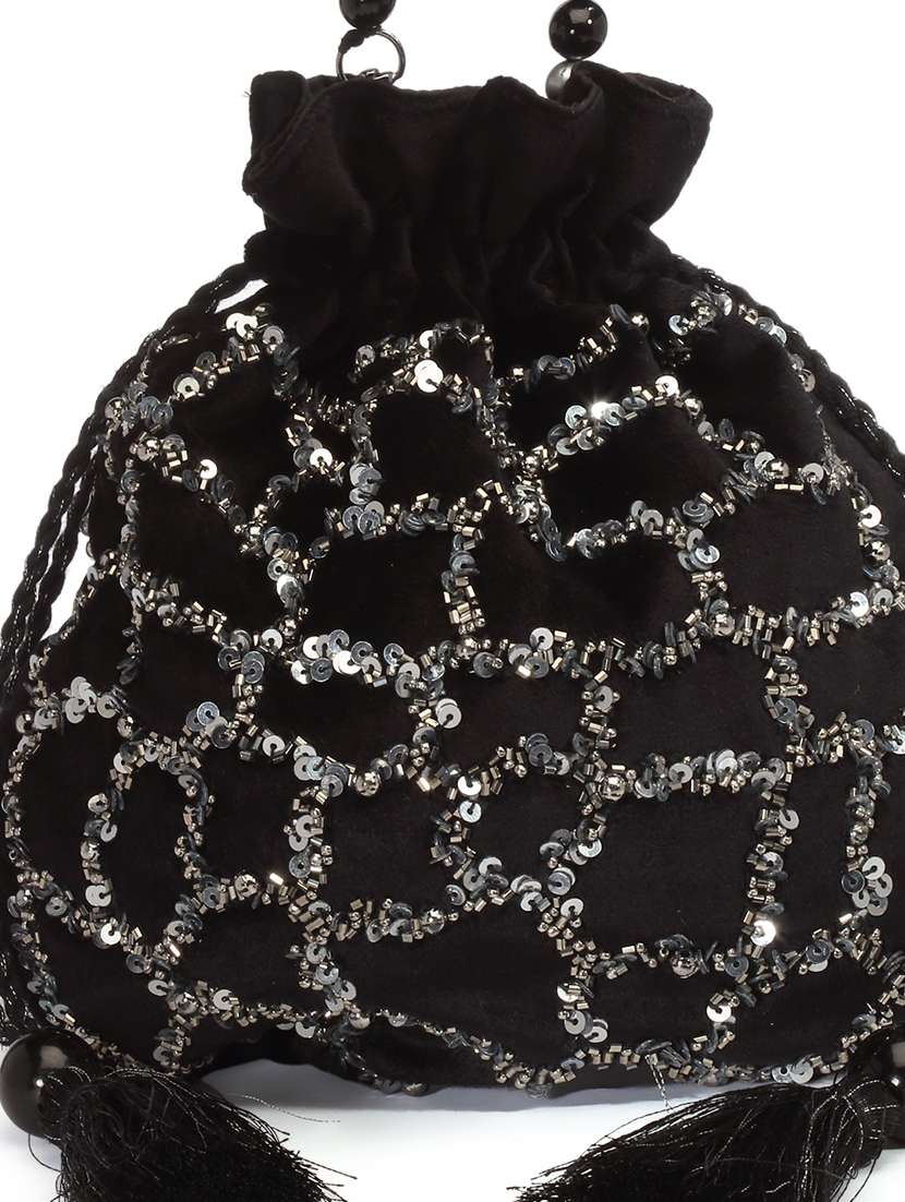 Black Embellished Ethnic Potli