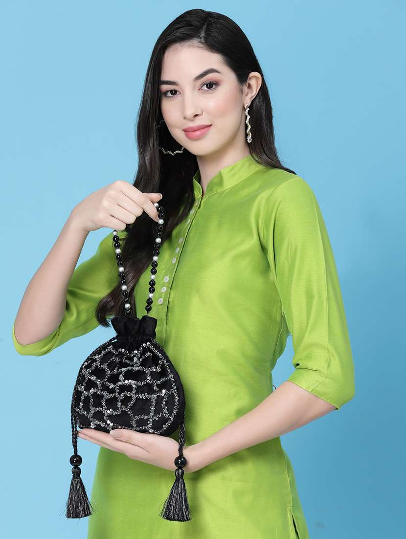 Black Embellished Ethnic Potli