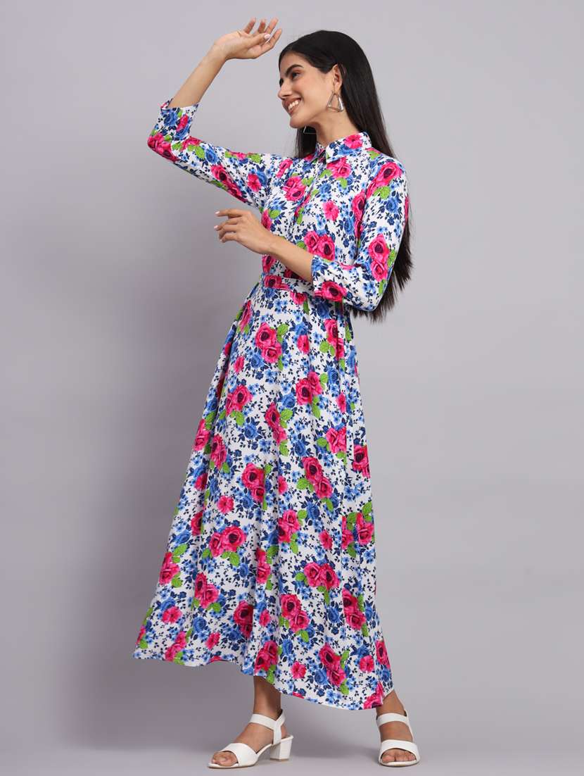 Floral Printed Fit & Flared Ethnic Dress