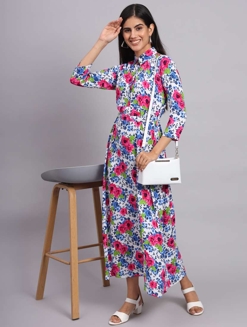 Floral Printed Fit & Flared Ethnic Dress